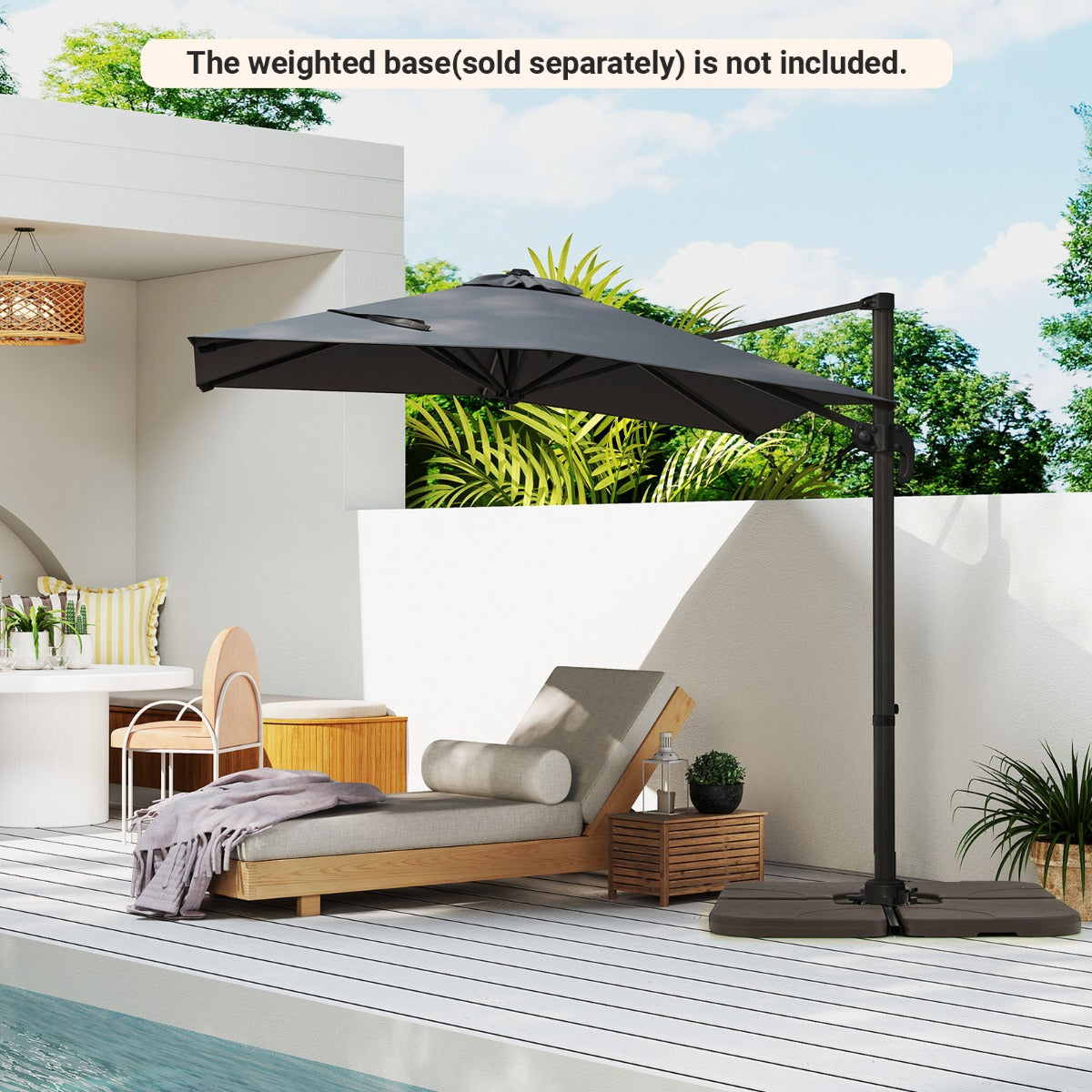 LIVSK Parasolvoet en Parasolset - HDPE Materiaal - 4-delige Basisgewichten - 5 Instelbare Hoeken - Zwart/Bruin/Grijs/Beige