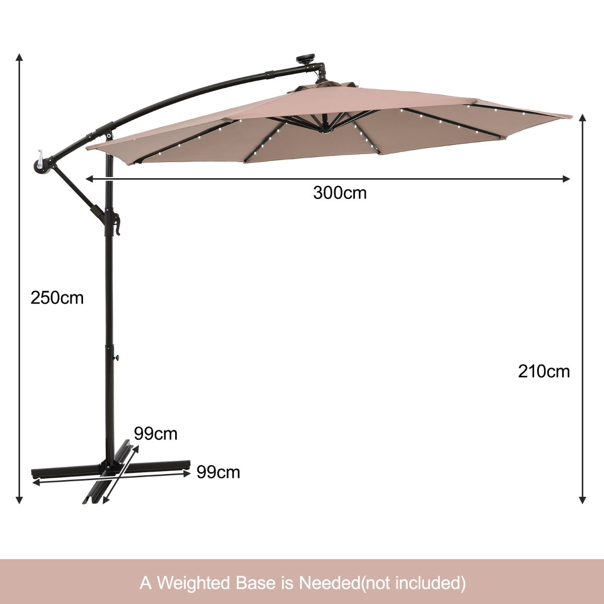 LIVSK Parasolvoet en Parasolset - Weerbestendig HDPE - 40 Zonne-energie Lampjes - Groot Schaduwoppervlak - Zwart/Turkoois