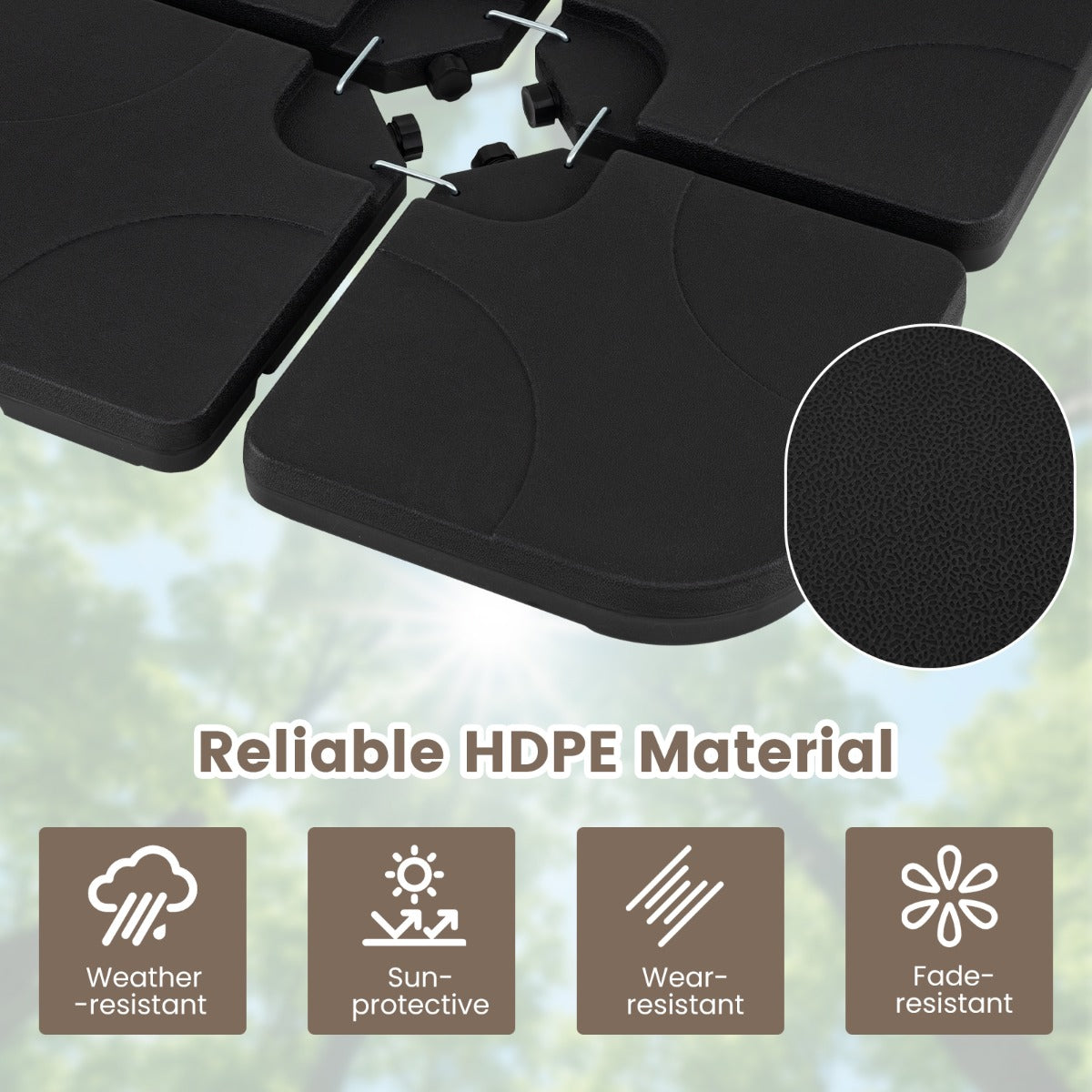 LIVSK Parasolvoet - HDPE Materiaal - Vulcapaciteit tot 72 kg - Eenvoudig te Vullen en Transporteren - Zwart