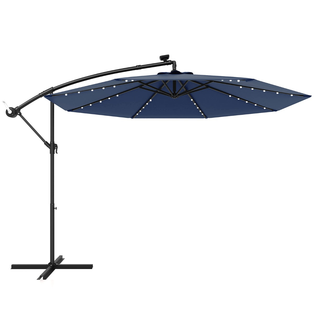 LIVSK Parasolvoet met Parasol - Weerbestendig HDPE - 4-delige Basisgewichten - 40 LED-lampjes op Zonne-energie - Zwart/Turkoois