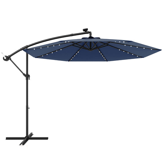 LIVSK Parasolvoet met Parasol - Weerbestendig HDPE - 4-delige Basisgewichten - 40 LED-lampjes op Zonne-energie - Zwart/Turkoois