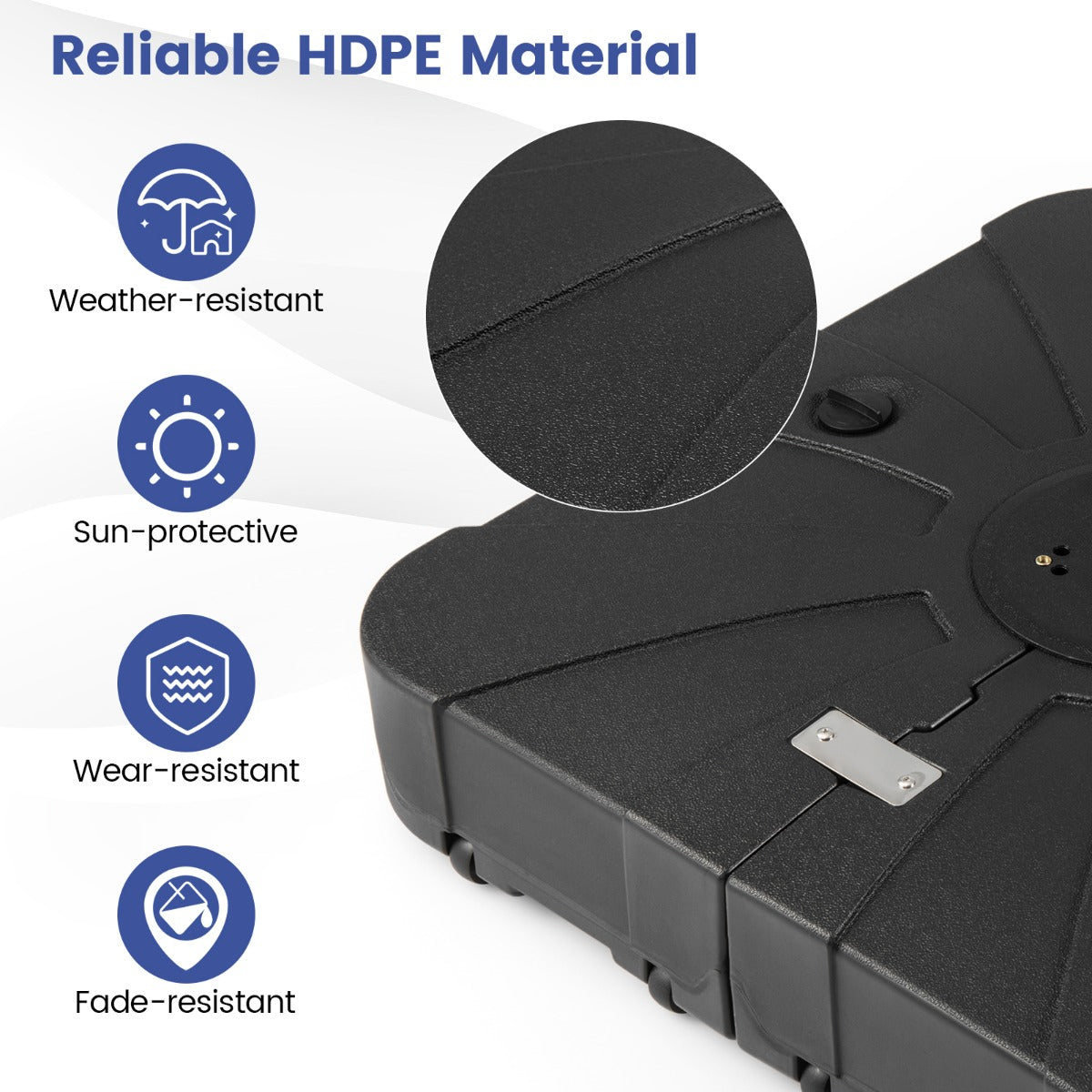 LIVSK Parasolvoet met Wielen - HDPE Materiaal - 130/170 kg Capaciteit - Eenvoudig te Vullen en Verplaatsen - Zwart