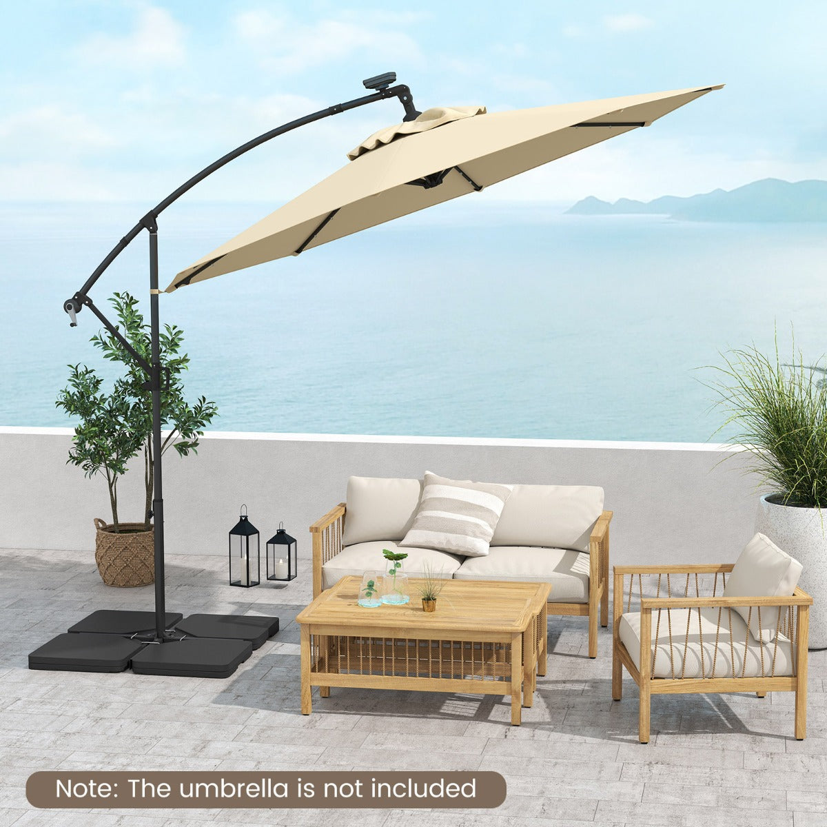 LIVSK Patio Parasol - 100% Polyester - 360° Rotatie - Kantelverstelling - Groot Schaduwoppervlak 300x300 cm - Beige