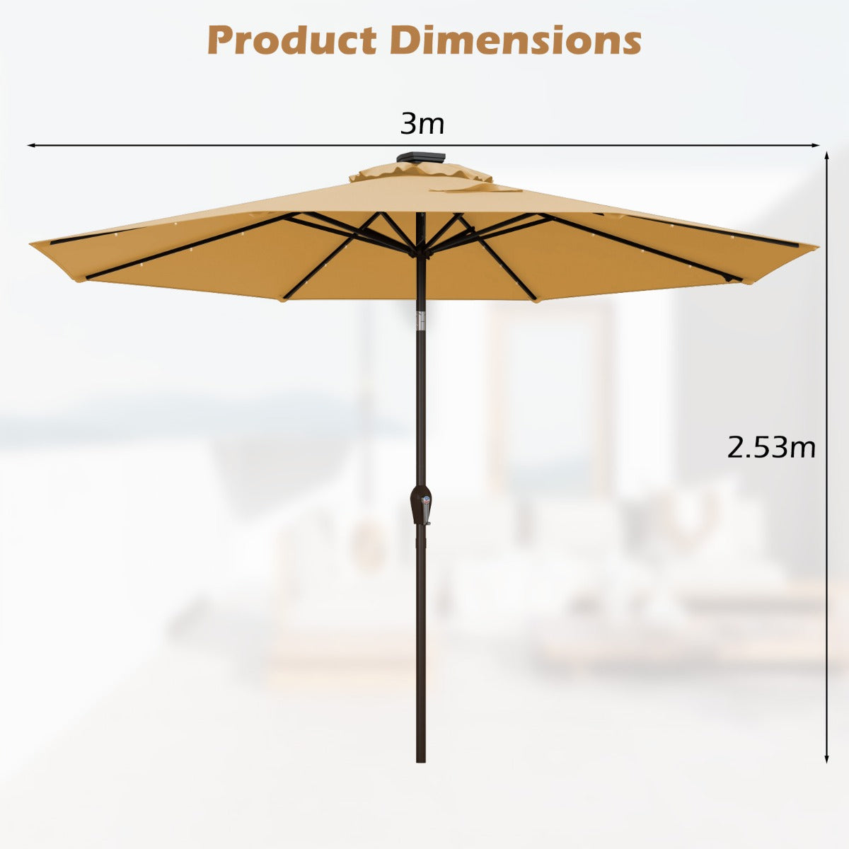 LIVSK Patio Parasol - 3m UV-Bescherming - Zonnepaneel met LED-verlichting - Kantelontwerp - Eenvoudige Montage - Beige