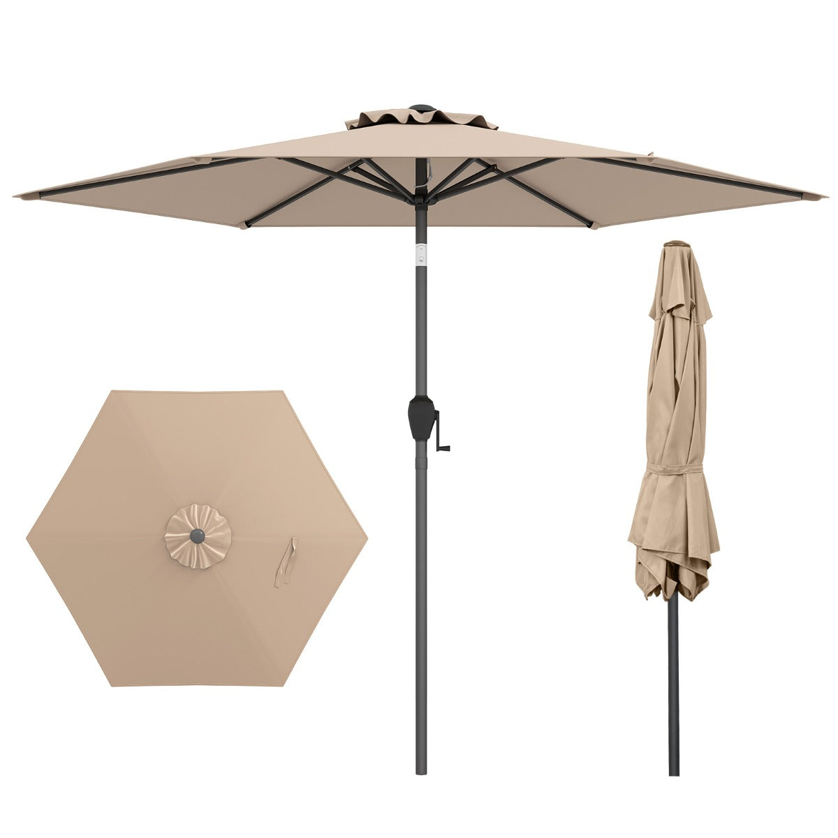 LIVSK Patioparasol - 230 cm Diameter - Geventileerd Polyester - Kantelmechanisme - Stabiele Metalen Constructie - Beige