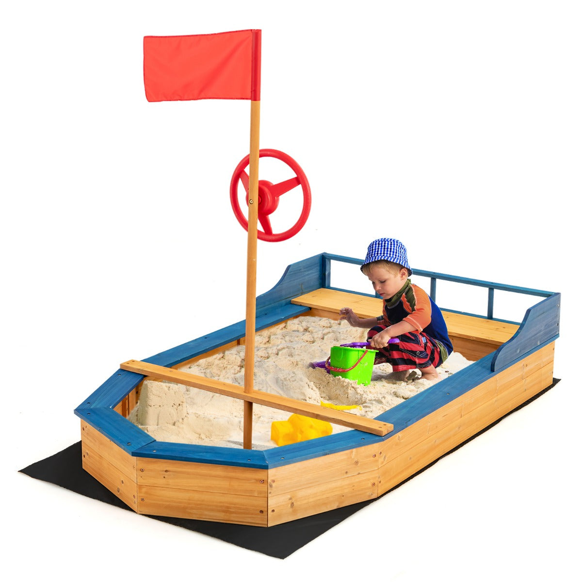 LIVSK Piratenboot Zandbak - Comfortabele Bank - Ruime Opbergruimte - Bodemloze Constructie - Geschikt voor 3-4 Kinderen - Hout