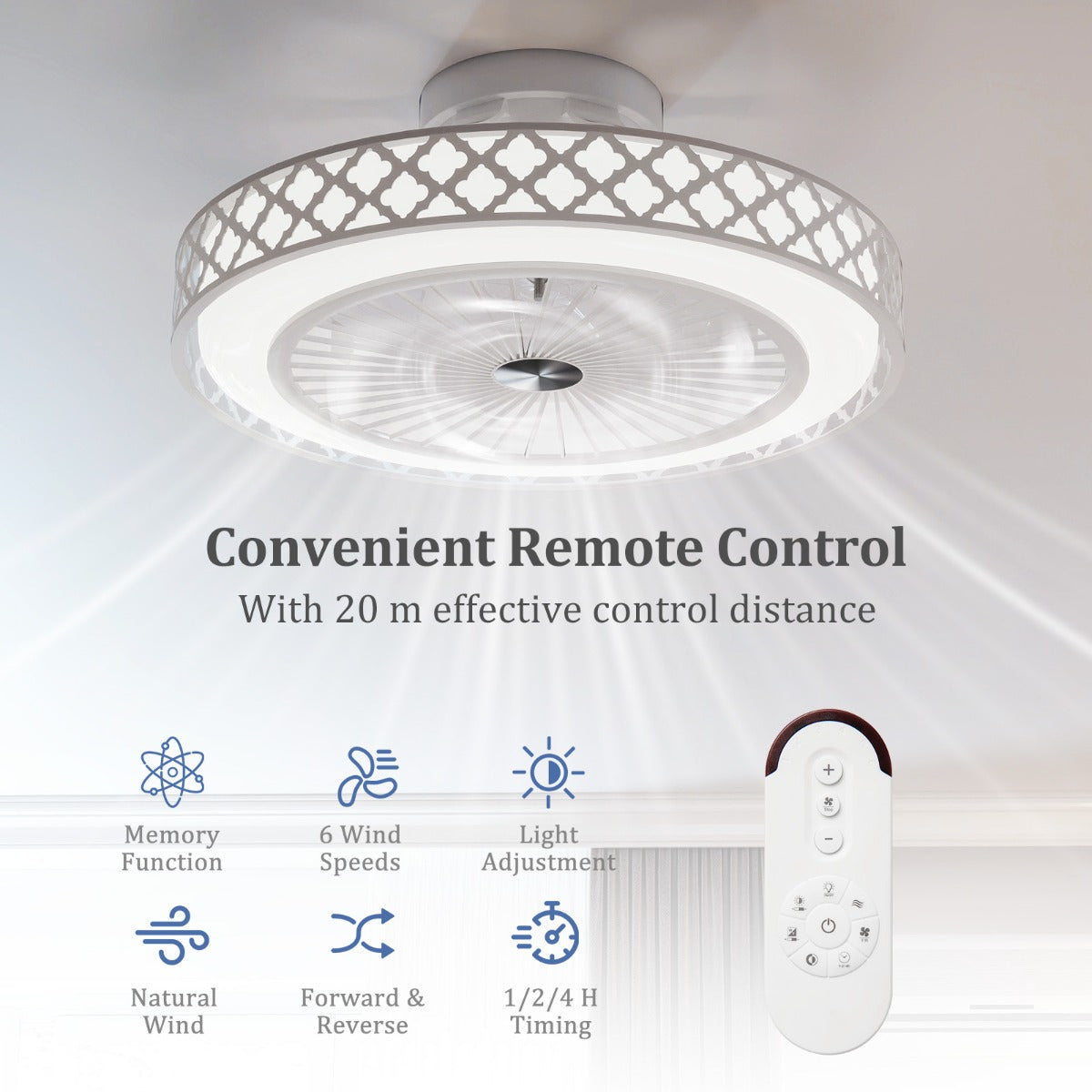 LIVSK Plafondventilator met Verlichting - 6 Snelheden - Omkeerbaar - Afstandsbediening - Tot 20 m² - Wit