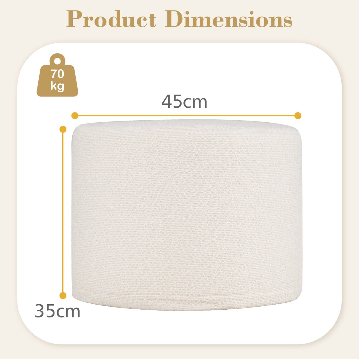 LIVSK Poef Ottoman - Huidvriendelijke Lusgaren - Hoge Dichtheid Schuim - Afneembare Hoes - 45 x 45 x 35 cm - Beige