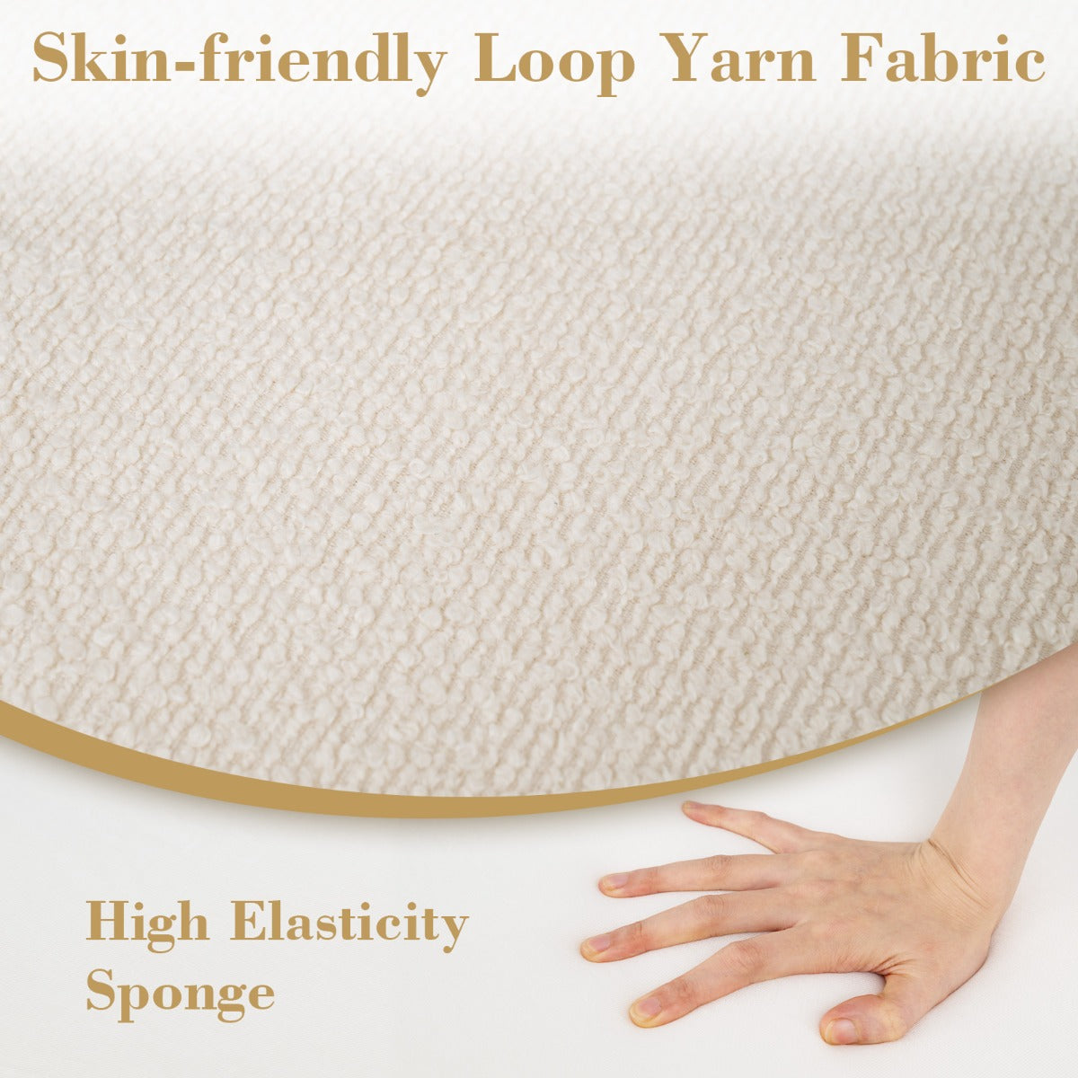 LIVSK Poef Ottoman - Huidvriendelijke Lusgaren - Hoge Dichtheid Schuim - Afneembare Hoes - 45 x 45 x 35 cm - Beige