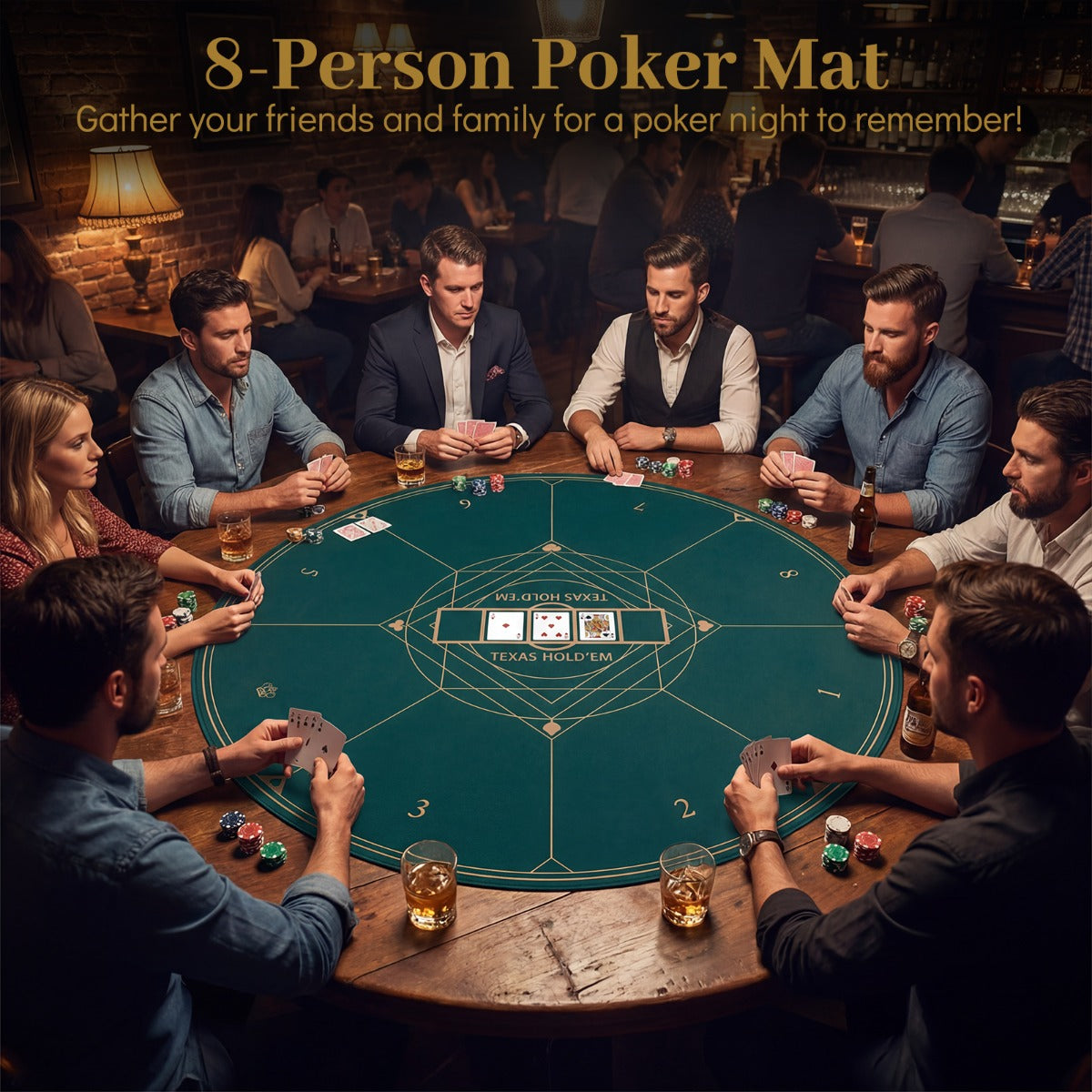 LIVSK Pokermat voor 8 Personen - Antislip Rubberen Onderkant - Opvouwbaar & Draagbaar - Poly-Katoen - Groen