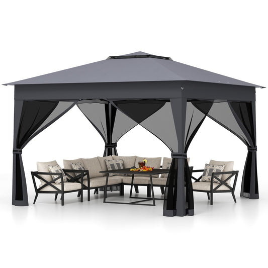 LIVSK Pop-up Partytent - Eenvoudig op te zetten - Gaaswanden - Stevig Metalen Frame - 337 x 337 x 260 cm - Grijs