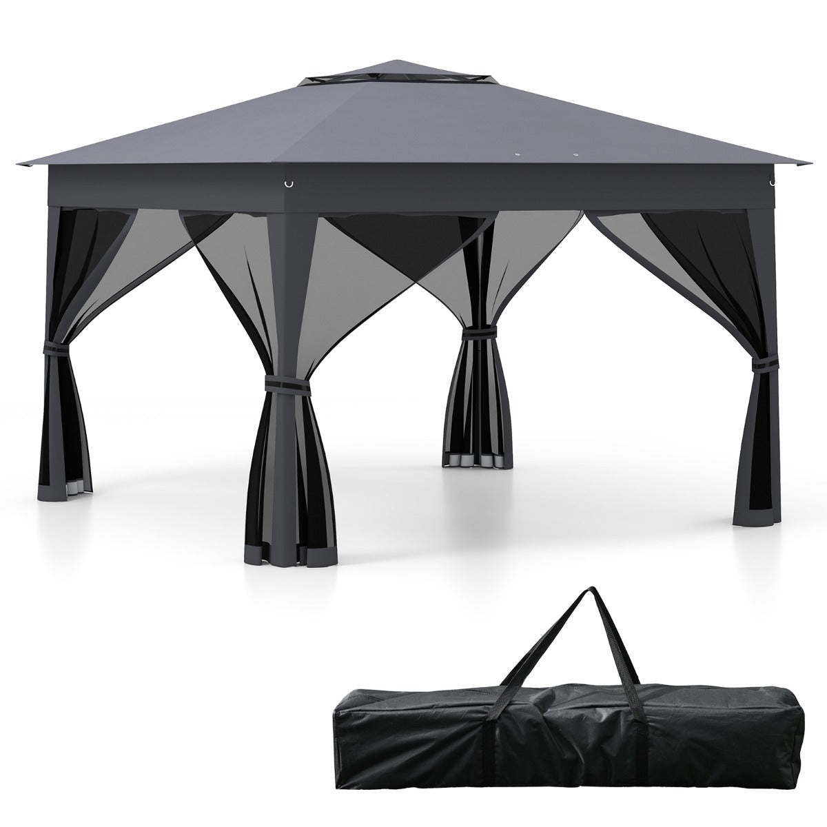 LIVSK Pop-up Partytent - Eenvoudig op te zetten - Gaaswanden - Stevig Metalen Frame - 337 x 337 x 260 cm - Grijs