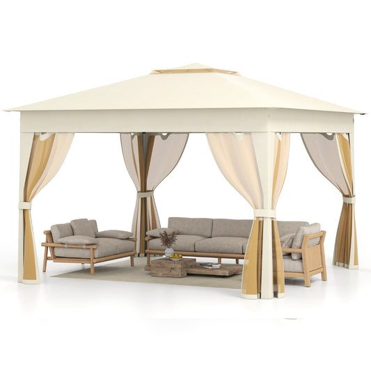 LIVSK Pop-up Partytent - Eenvoudige Installatie - Gaaswanden - Ruime Schaduw 337 x 337 cm - Robuuste Constructie - Beige