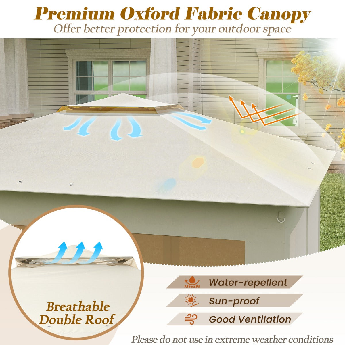 LIVSK Pop-up Partytent - Eenvoudige Installatie - Gaaswanden - Ruime Schaduw 337 x 337 cm - Robuuste Constructie - Beige
