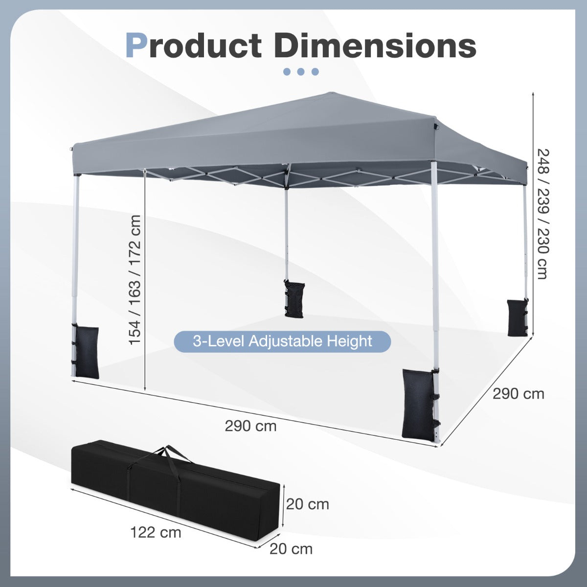 LIVSK Pop-up Paviljoen - Snelle Opbouw - Koolstofstaal Frame - Waterafstotend Oxford - 8,5 m² - Grijs