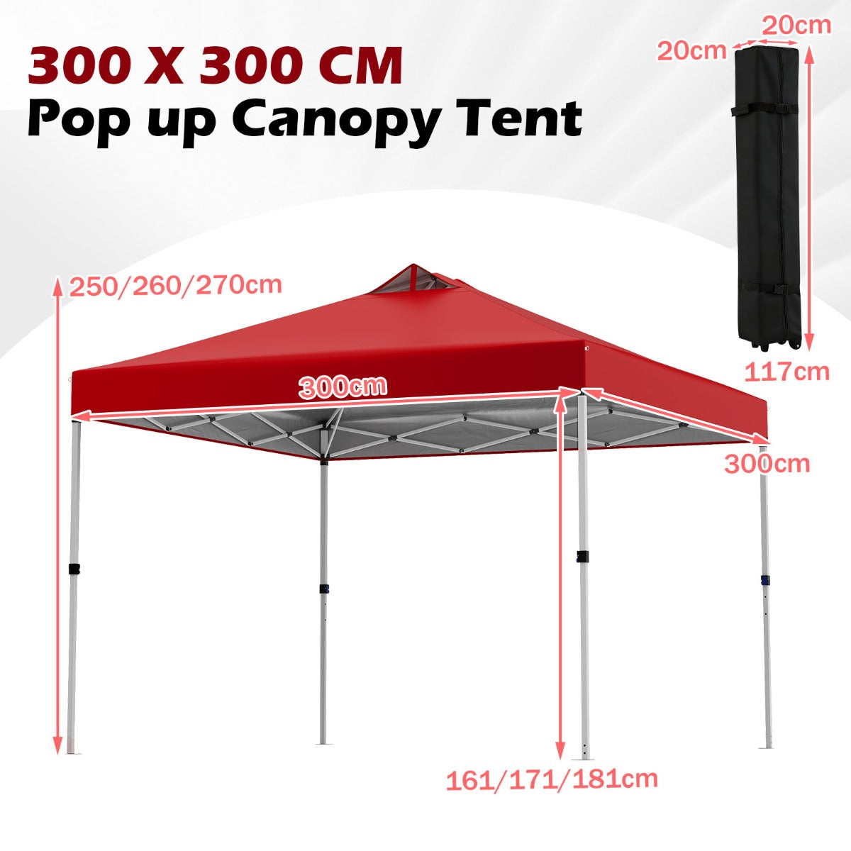 LIVSK Pop-up Paviljoentent - Eenvoudig Opzetten - 9 m² Schaduw - 3 Verstelbare Hoogtes - Inclusief Roltas -