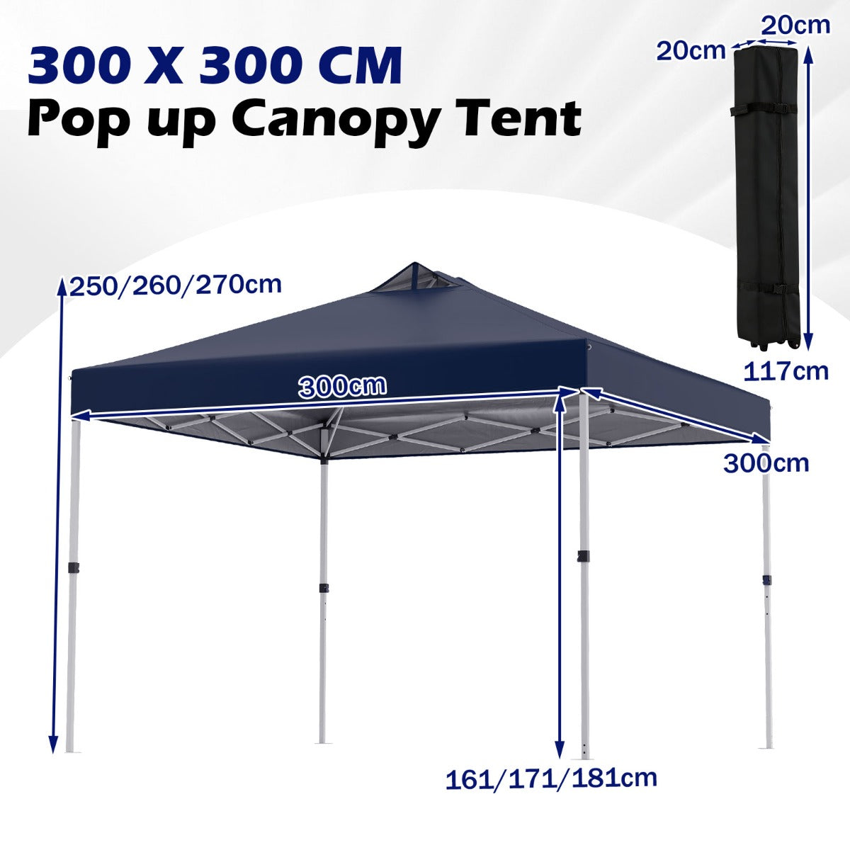 LIVSK Pop-up Paviljoentent - Eenvoudige Montage - Robuust Oxford-Dak - 9 m² voor 10-12 Personen - Verstelbare Hoogtes - Blauw