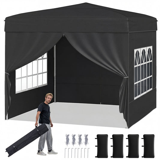 LIVSK Pop-up Tent 3x3 m - Snelle Opbouw - Verstelbare Hoogtes - Duurzaam Oxford-Stof - Inclusief Accessoires - Zwart/Grijs/Wit