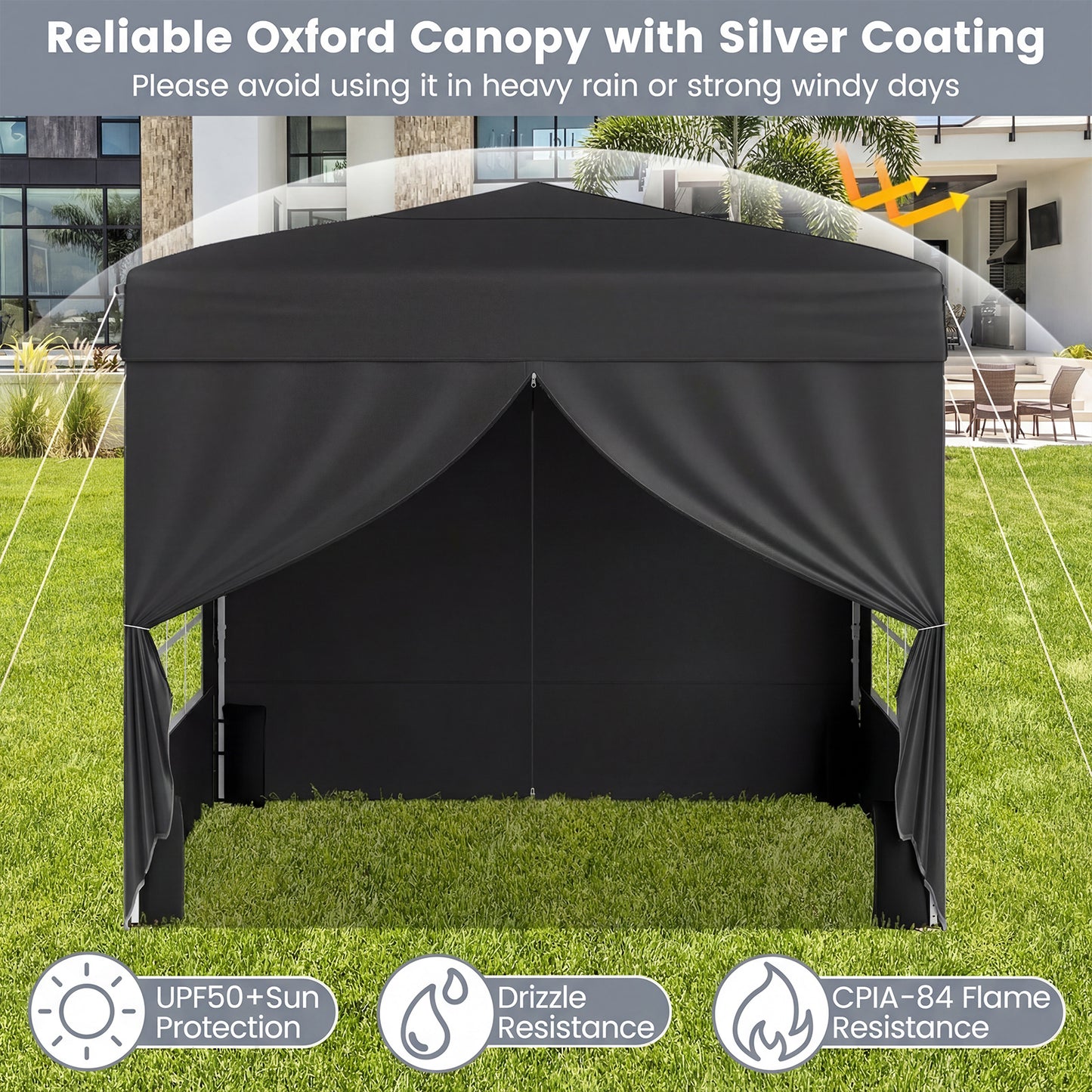 LIVSK Pop-up Tent 3x3 m - Snelle Opbouw - Verstelbare Hoogtes - Duurzaam Oxford-Stof - Inclusief Accessoires - Zwart/Grijs/Wit