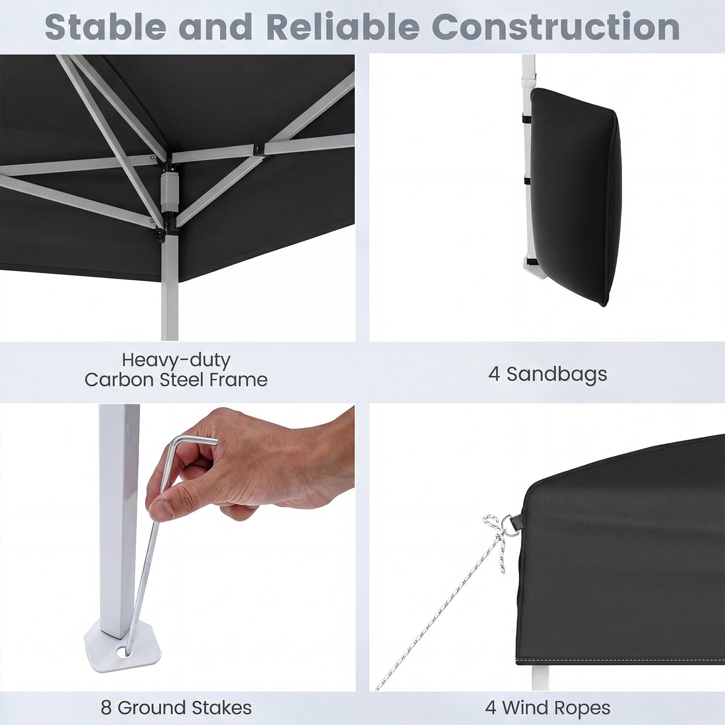 LIVSK Pop-up Tent 3x3 m - Snelle Opbouw - Verstelbare Hoogtes - Duurzaam Oxford-Stof - Inclusief Accessoires - Zwart/Grijs/Wit