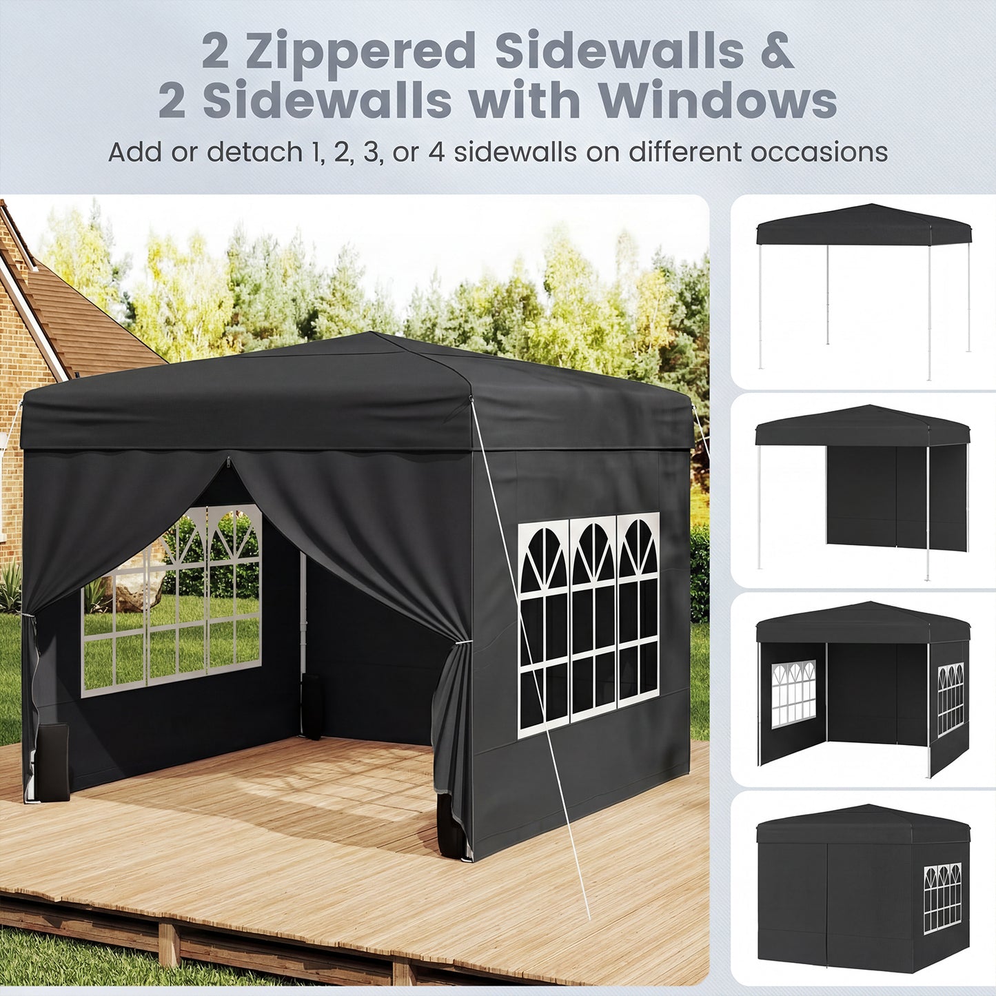 LIVSK Pop-up Tent 3x3 m - Snelle Opbouw - Verstelbare Hoogtes - Duurzaam Oxford-Stof - Inclusief Accessoires - Zwart/Grijs/Wit