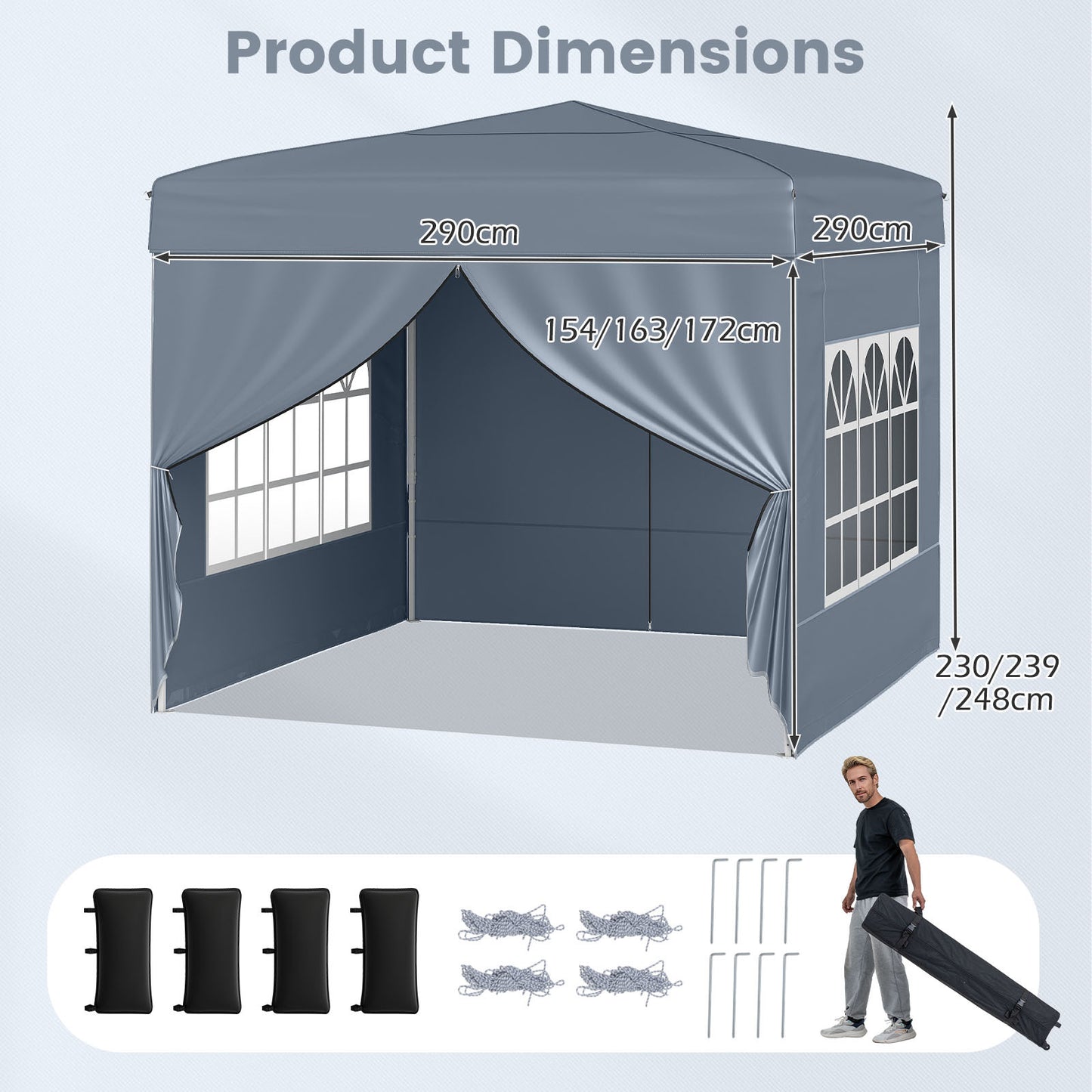 LIVSK Pop-up Tent - Snelle Opbouw - Duurzaam Oxford-Stof - Verstelbare Hoogte - Inclusief Draagtas - Zwart/Grijs/Wit