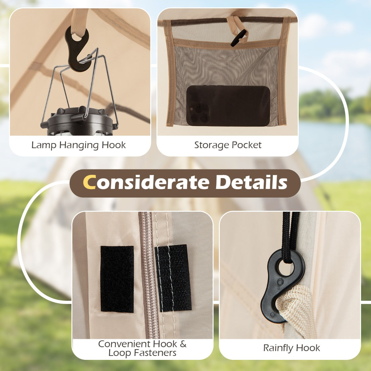 LIVSK Pop-up Tent voor 4 Personen - Waterdicht - Snelle Opbouw - Gaasramen en Deuren - Gemakkelijk Op te Bergen - Beige