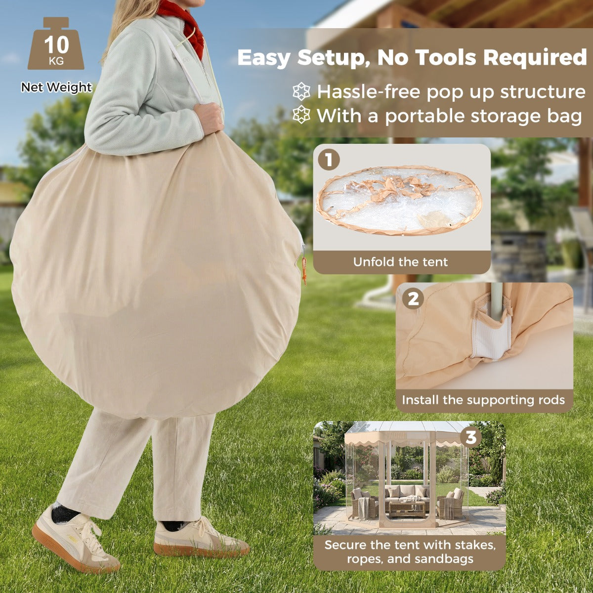 LIVSK Pop-up Tent voor 8-10 Personen - Transparante Wanden - Snelle Opbouw - Weerbestendig - 305 x 305 x 210 cm - Transparant