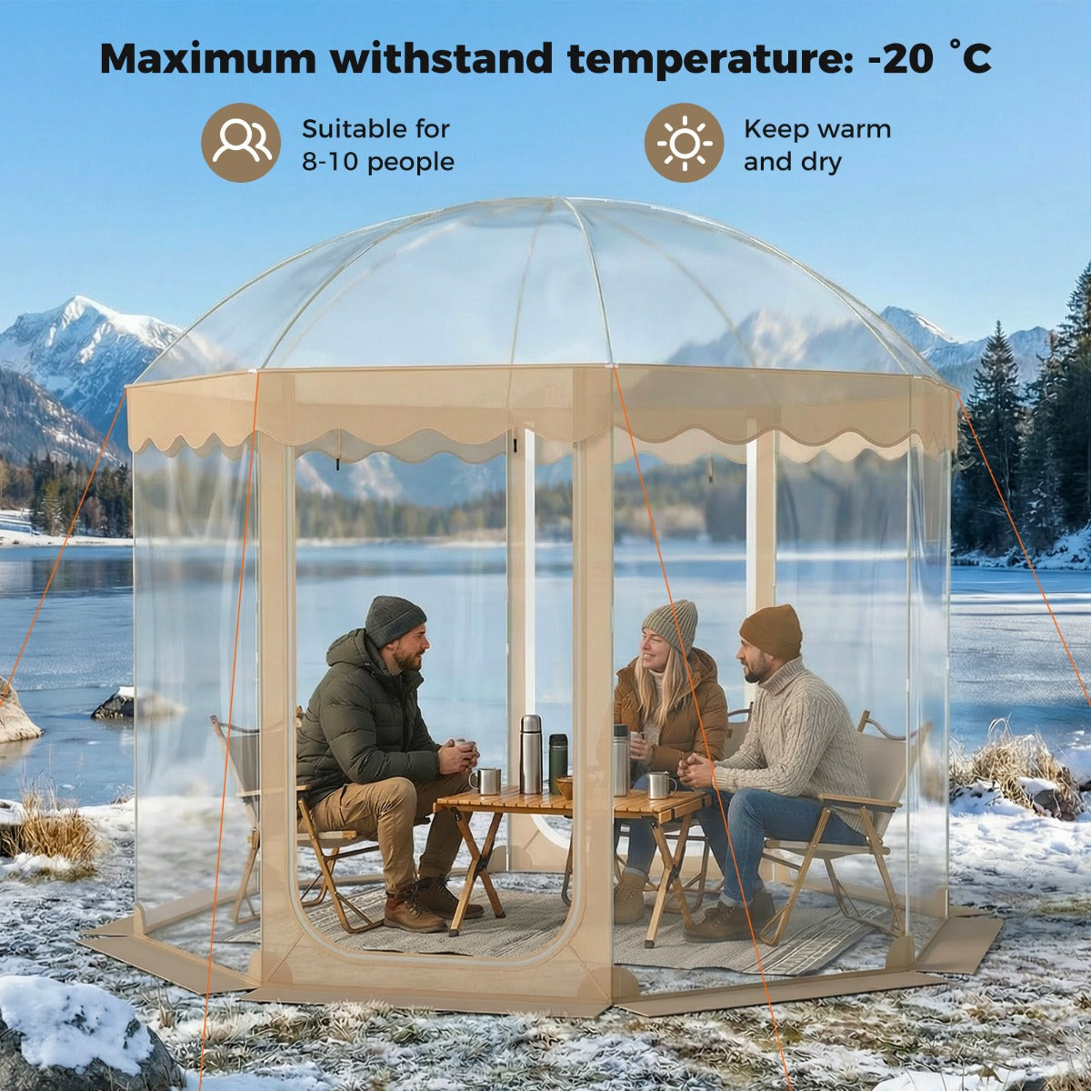 LIVSK Pop-up Tent voor 8-10 Personen - Transparante Wanden - Snelle Opbouw - Weerbestendig - 305 x 305 x 210 cm - Transparant