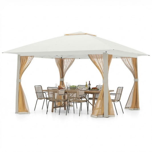 LIVSK Pop-up Tent - Zilvergecoat Oxford-doek - 4 Afneembare Gaaszijwanden - Eenvoudige Opbouw - Beige