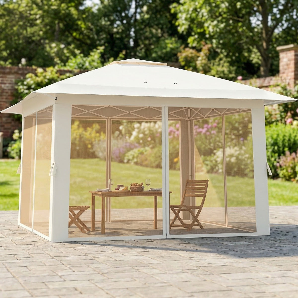 LIVSK Pop-up Tent - Zilvergecoat Oxford-doek - 4 Afneembare Gaaszijwanden - Eenvoudige Opbouw - Beige