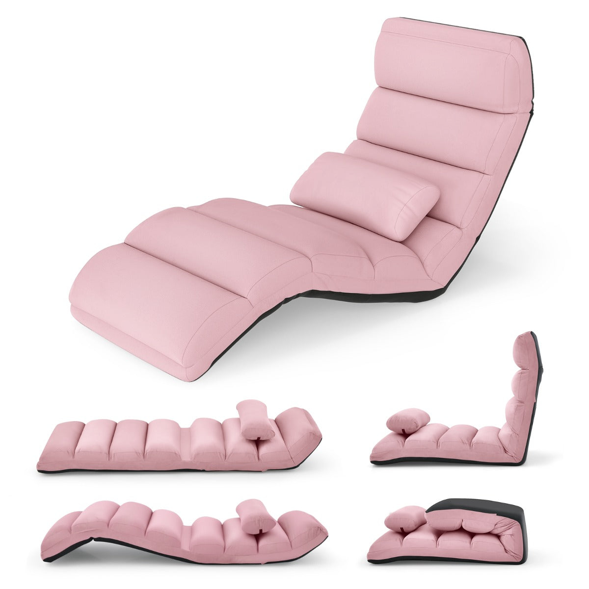LIVSK Relaxstoel - 5-Voudig Verstelbare Rugleuning - Schuimrubberen Bekleding - Stalen Frame - Geschikt voor 100 kg - Grijs