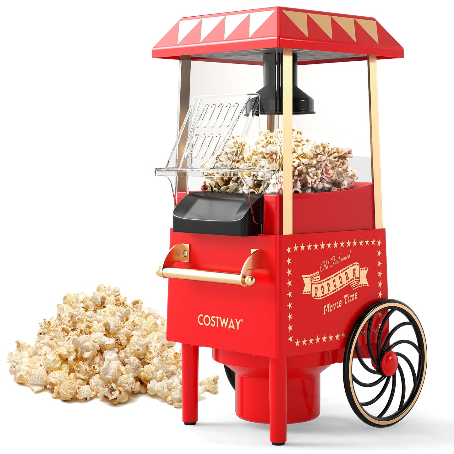 LIVSK Retro Popcornmachine - Heteluchttechnologie - Gezond & Snel - Eenvoudig te Reinigen - Rood