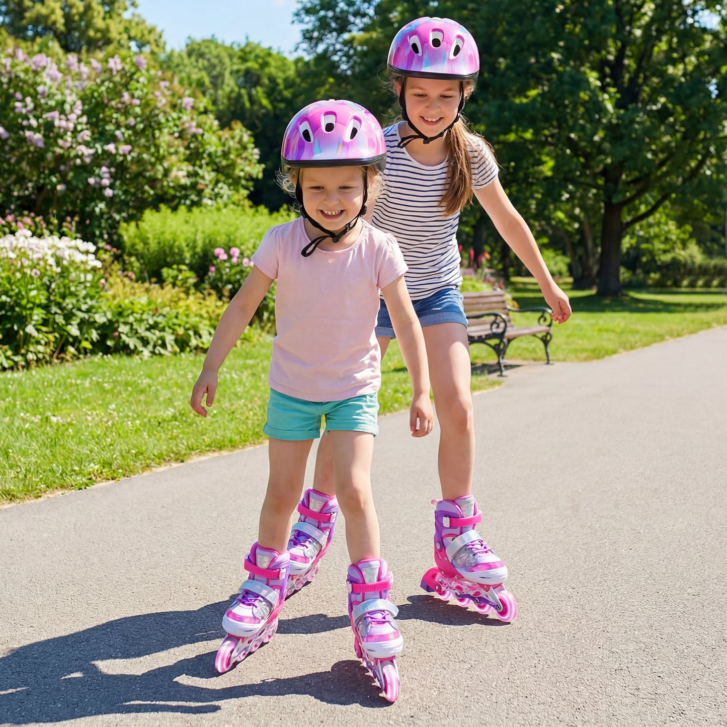 LIVSK Rolschaatsen voor Kinderen - 4 Maten Verstelbaar - LED Verlichte Wielen - Aluminium Frame - Blauw of Roze
