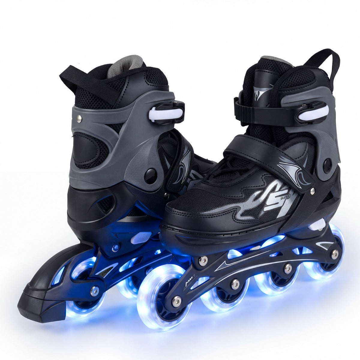 LIVSK Rolschaatsen voor Kinderen - 4-voudig Verstelbaar - Ademend Mesh - Batterijloze Verlichte Wielen - Grijs/Roze