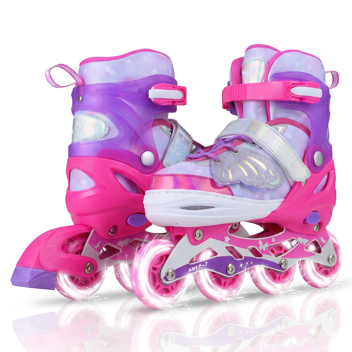 LIVSK Rolschaatsen voor Kinderen - Verstelbaar in 4 Maten - LED Verlichte Wielen - Aluminium Frame - Blauw/Roze