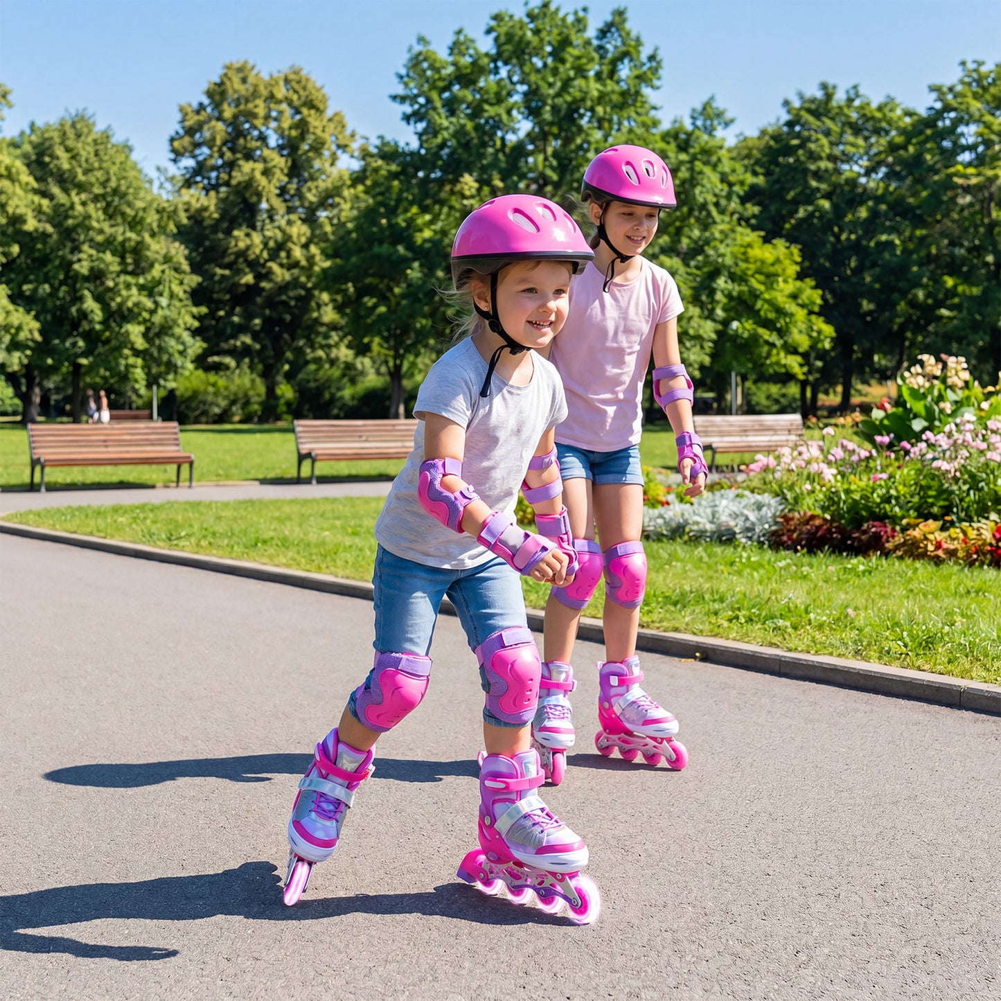 LIVSK Rolschaatsen voor Kinderen - Verstelbaar in 4 Maten - LED Verlichte Wielen - Aluminium Frame - Blauw/Roze