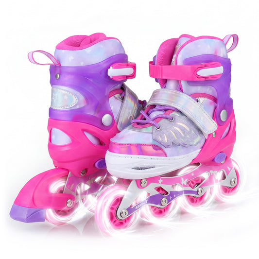 LIVSK Rolschaatsen voor Kinderen - Verstelbaar in 4 Maten - LED Wielen - Aluminium Frame - Blauw of Roze