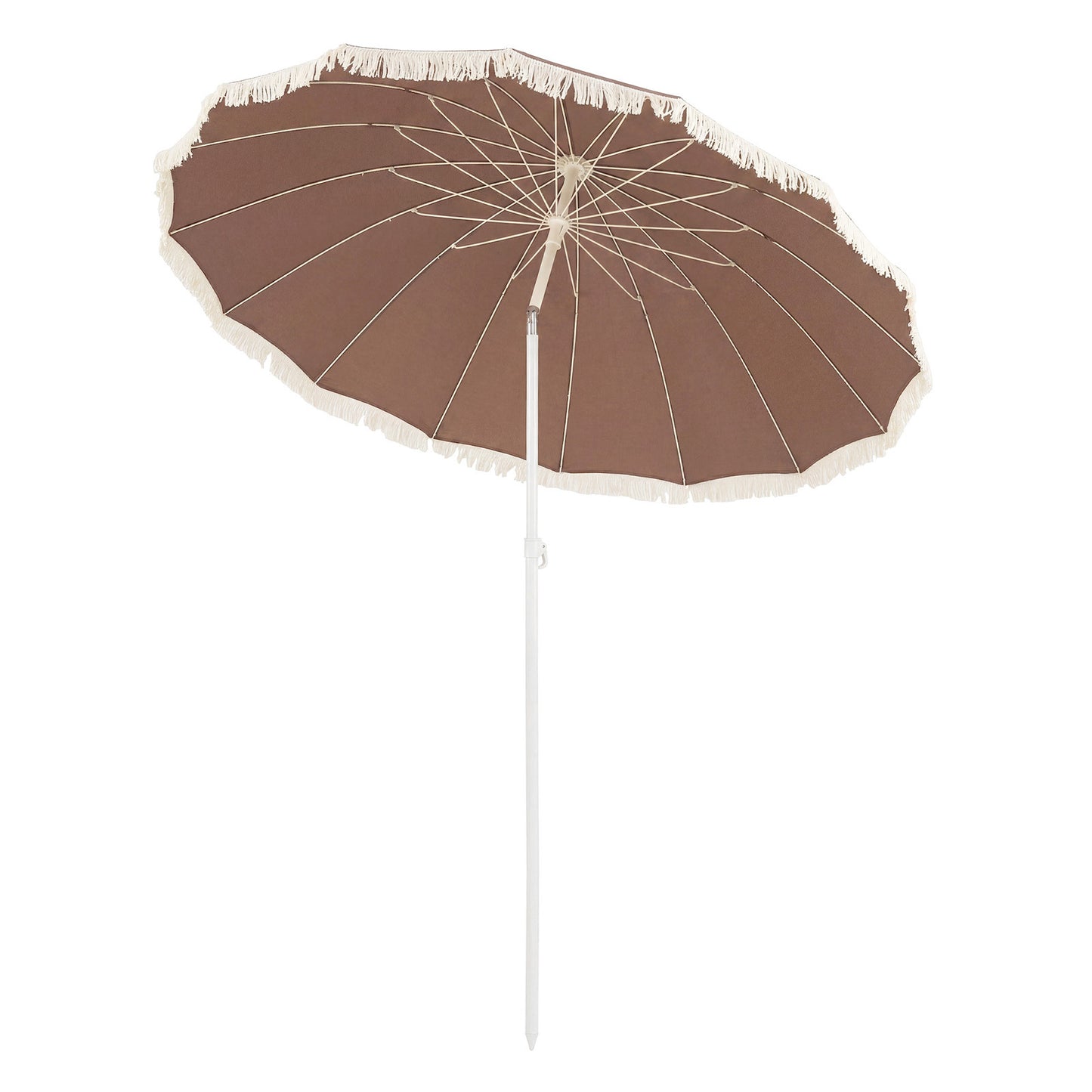 LIVSK Ronde Parasol - Verstelbare Kantelhoek - Hoogwaardig Polyester - Robuuste Metalen Spaken - Boho-Franjes - Beige/Bruin