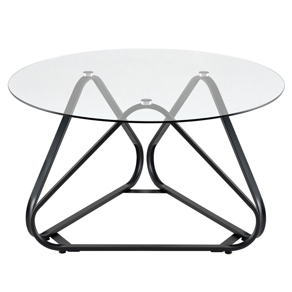 LIVSK Ronde Salontafel - Hoogwaardig Gehard Glas - Driehoekig Metaal Frame - Verstelbare Poten - Goud/Zwart - 80 cm