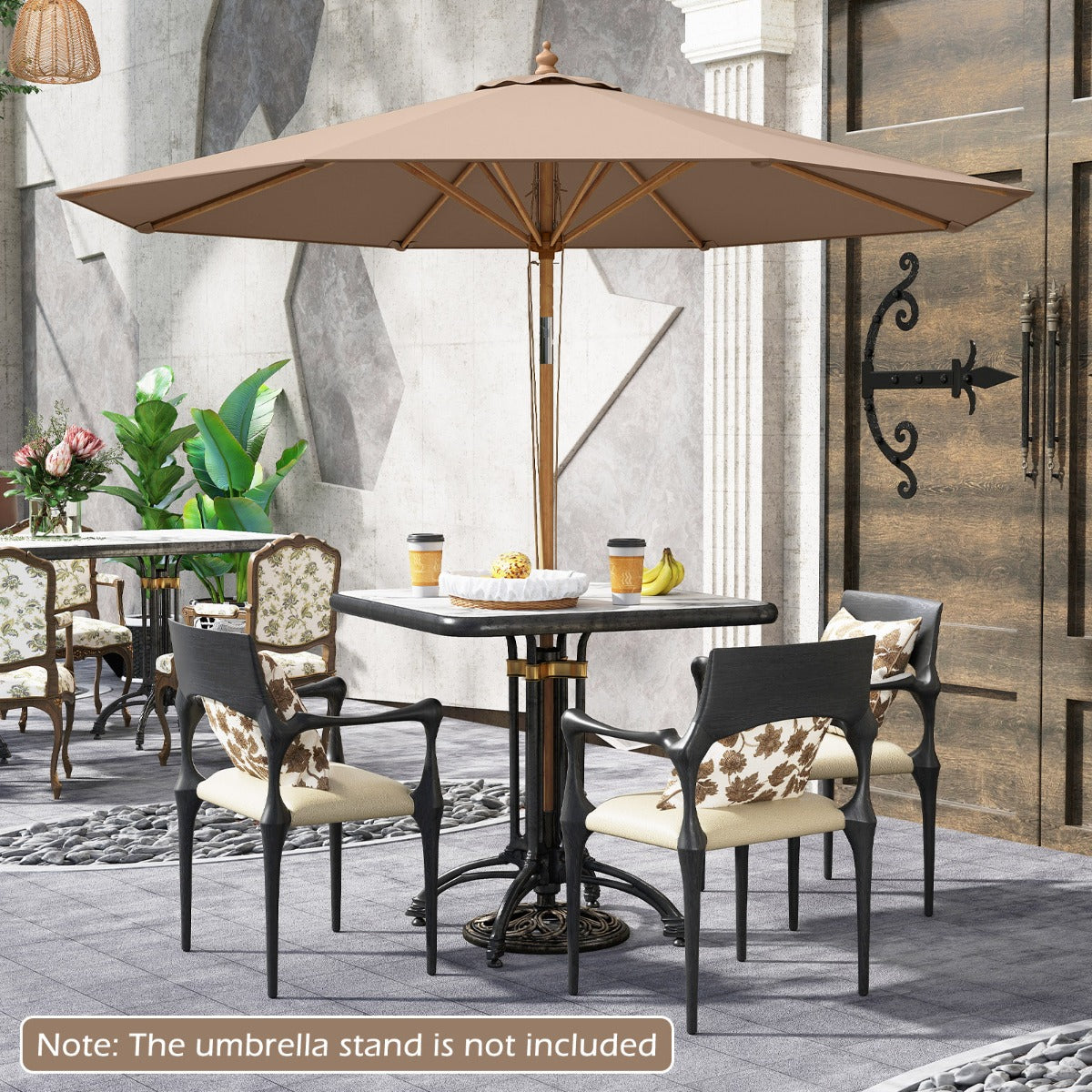 LIVSK Ronde Terrasparasol - Kantelsysteem - Bamboe Constructie - Verstelbare Hoogte - Slijtvaste Polyester - Beige/Bruin