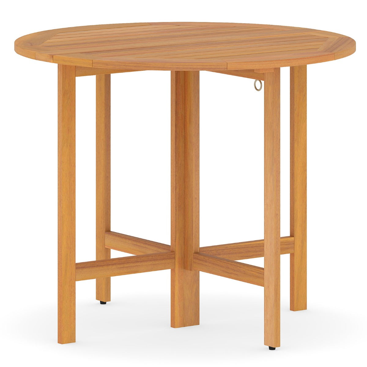 LIVSK Ronde Tuintafel Set - Inklapbaar Ontwerp - Massief Acaciahout - Inclusief 4 Tuinbanken - Naturel