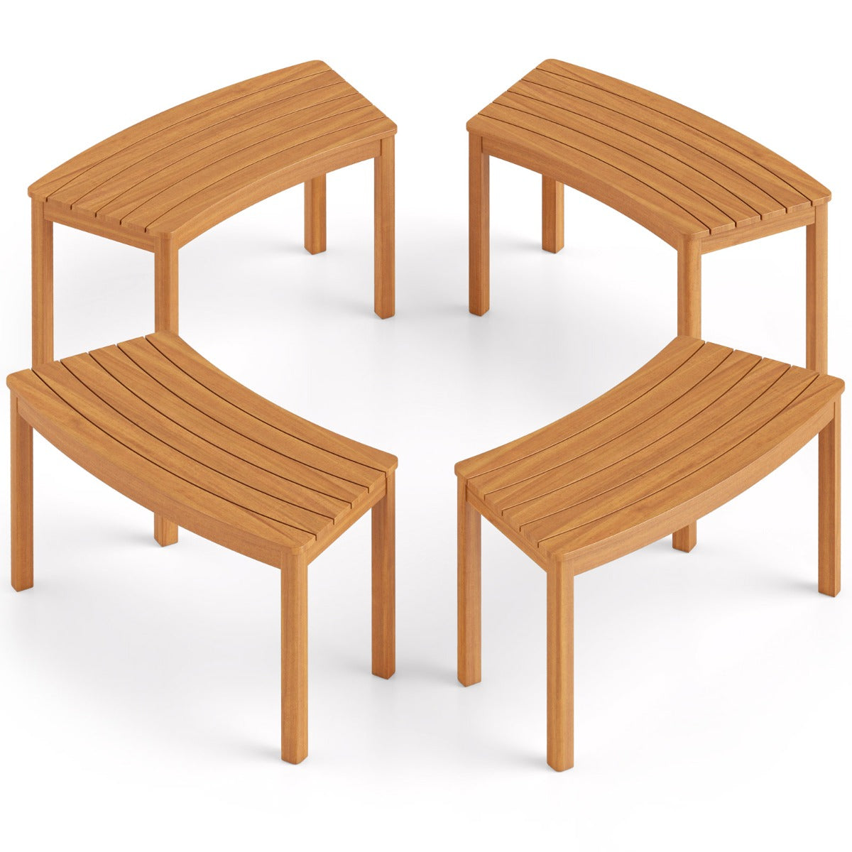 LIVSK Ronde Tuintafel Set - Inklapbaar Ontwerp - Massief Acaciahout - Inclusief 4 Tuinbanken - Naturel