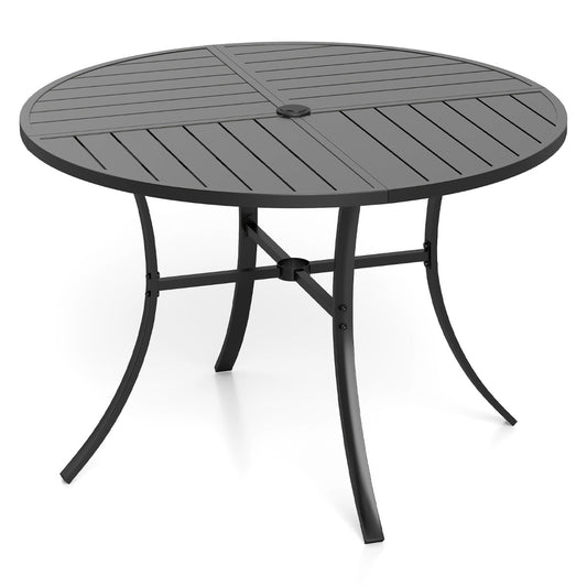 LIVSK Ronde Tuintafel - Voor 4 Personen - Weerbestendig Metaal - Parasolgat - 108 cm - Zwart