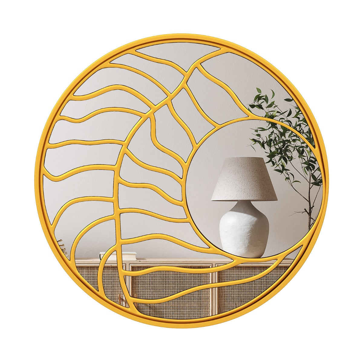 LIVSK Ronde Wandspiegel - Unieke Onregelmatige Gouden Lijst - Hoogwaardige Reflectie - MDF-frame - 80 cm - Goud