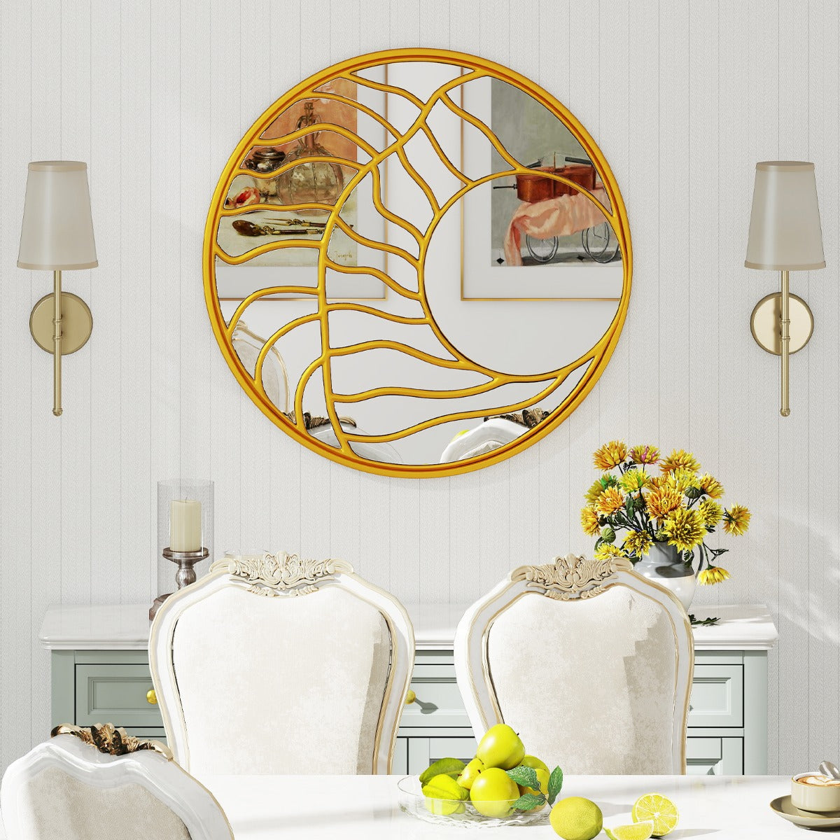 LIVSK Ronde Wandspiegel - Unieke Onregelmatige Gouden Lijst - Hoogwaardige Reflectie - MDF-frame - 80 cm - Goud