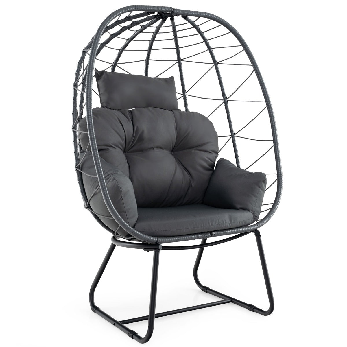 LIVSK Rotan Eierstoel - Handgeweven PE-Rotan - Stevig Metalen Frame - Afneembaar Kussen - Voor Binnen en Buiten - Grijs