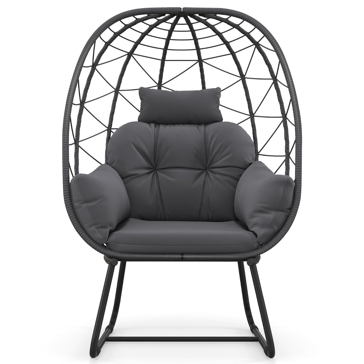 LIVSK Rotan Eierstoel - Handgeweven PE-Rotan - Stevig Metalen Frame - Afneembaar Kussen - Voor Binnen en Buiten - Grijs