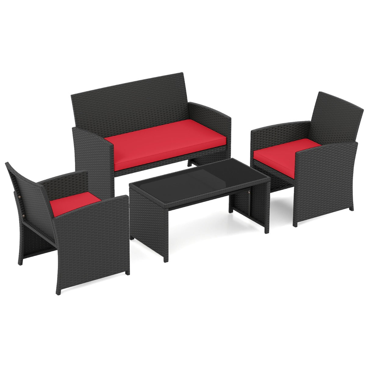 LIVSK Rotan Tuinmeubelset - 2 Fauteuils en Tweezitsbank - Stabiel Metalen Frame - Inclusief Kussens - Zwart