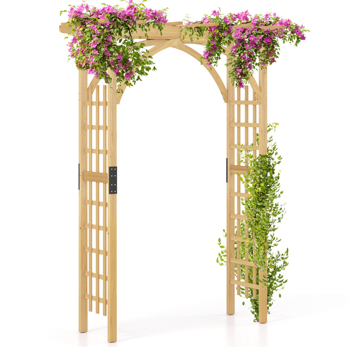 LIVSK Rozenboog voor Klimplanten - Hangende Manden - Met Dak - Houten Klimsteun - Tuinboog - Natuurlijk Houtkleurig